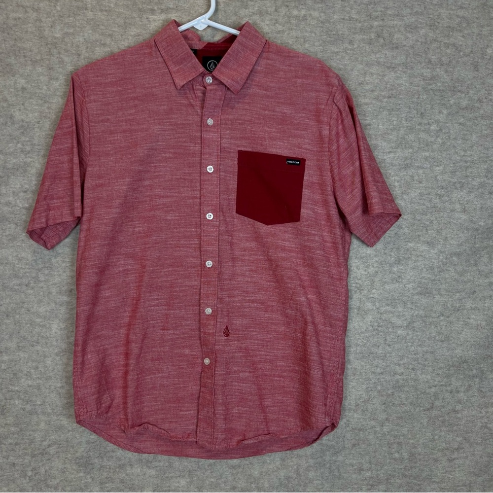 Volcom Heather Red Casual Button Down Shirt Relaxed Fit - Size Small